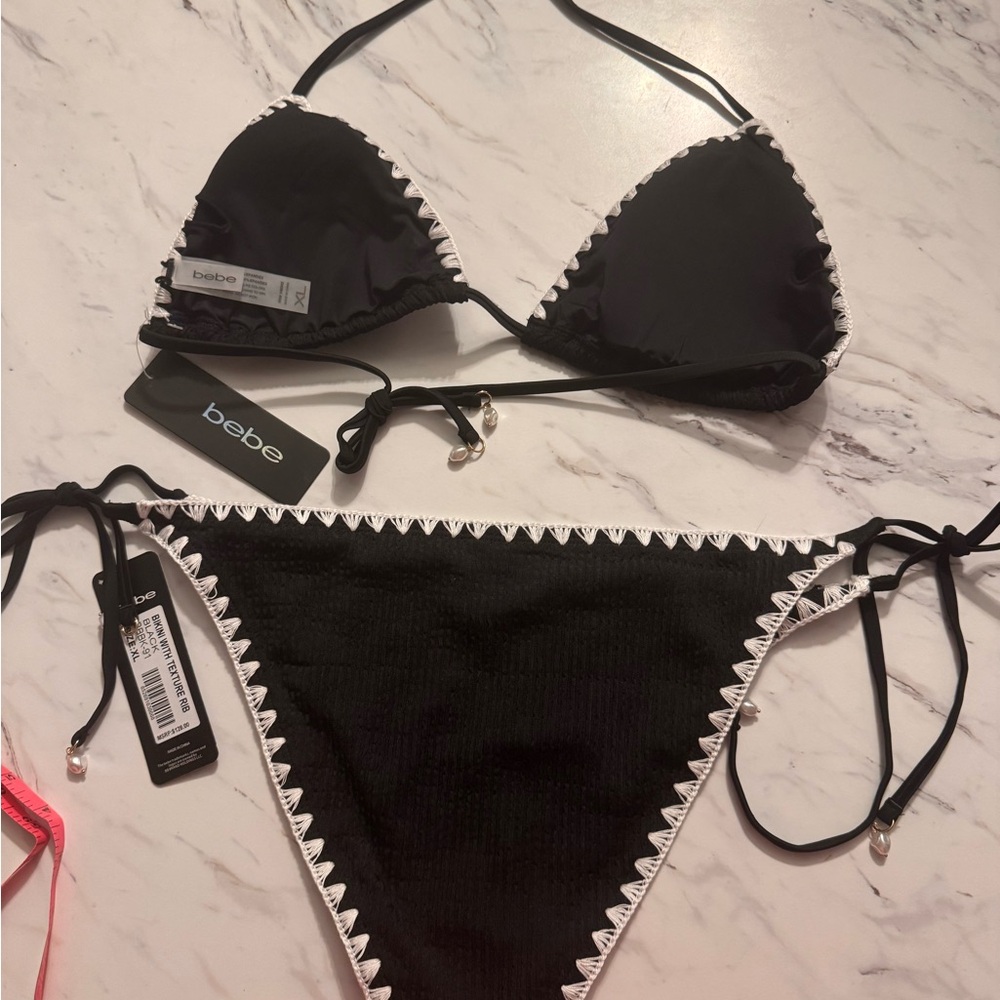 bebe Black and White Crochet Bikini Set - Picture 2 of 9